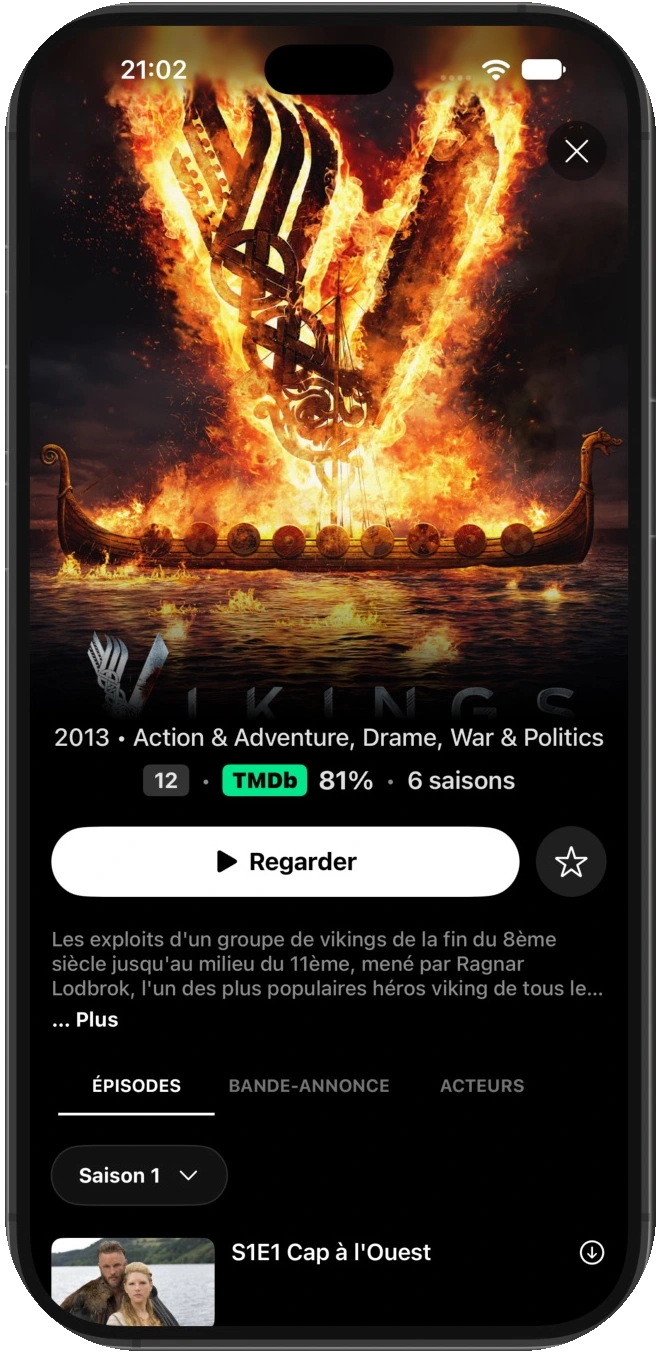 Fiche Vikings dans Vu+Player : résumé, saisons et épisodes